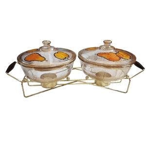 MCM George Briard Fire King Glass Serving Dish with Dish Stand Warmer